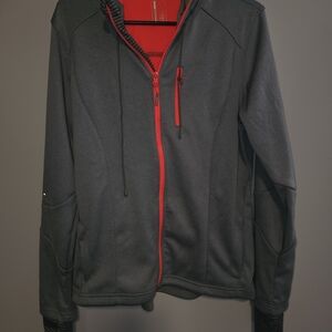 Mondetta Womens Zip U Hood Charcoal and Crimson